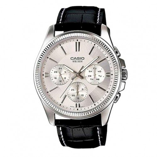 Casio MTP-1375L-7AVDF Day Date Silver White Leather